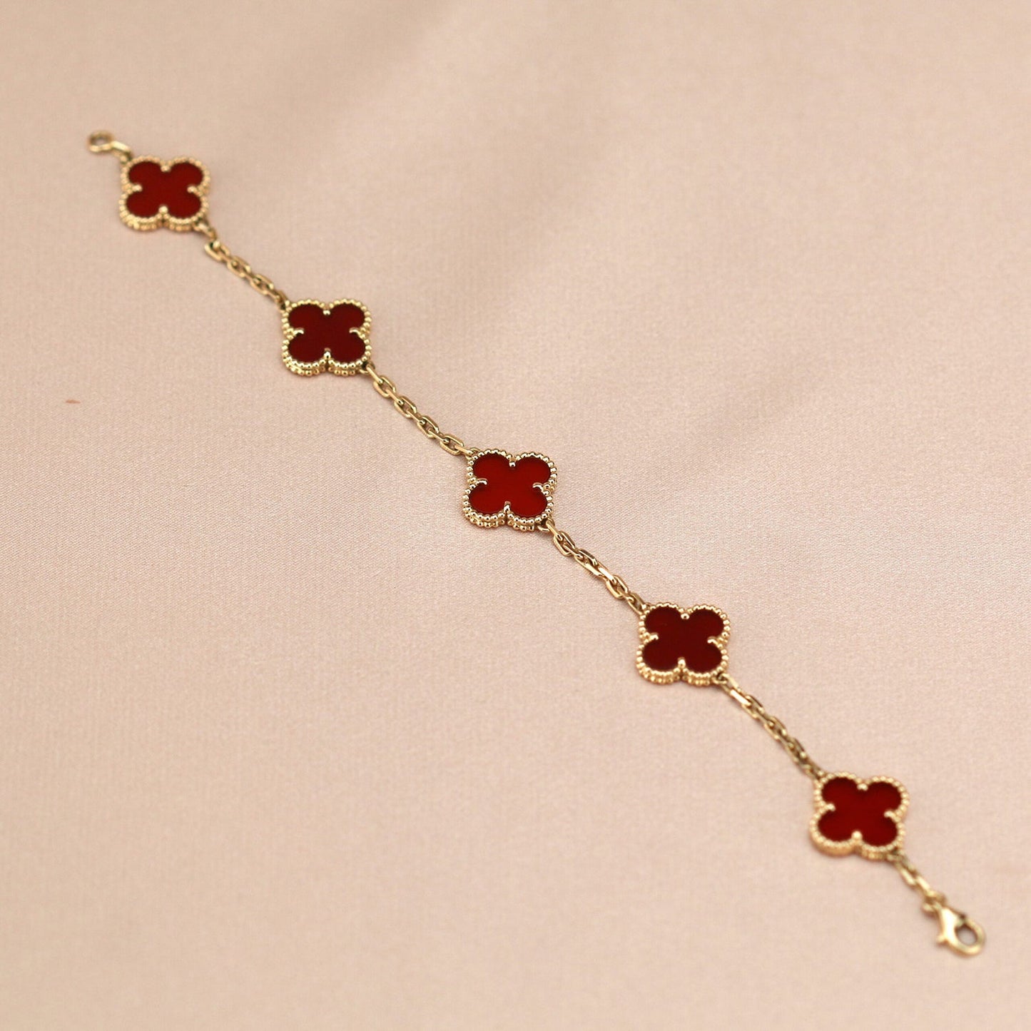 [Perla Lux]CLOVER 5 MOTIFS RED AGATE  BRACELET
