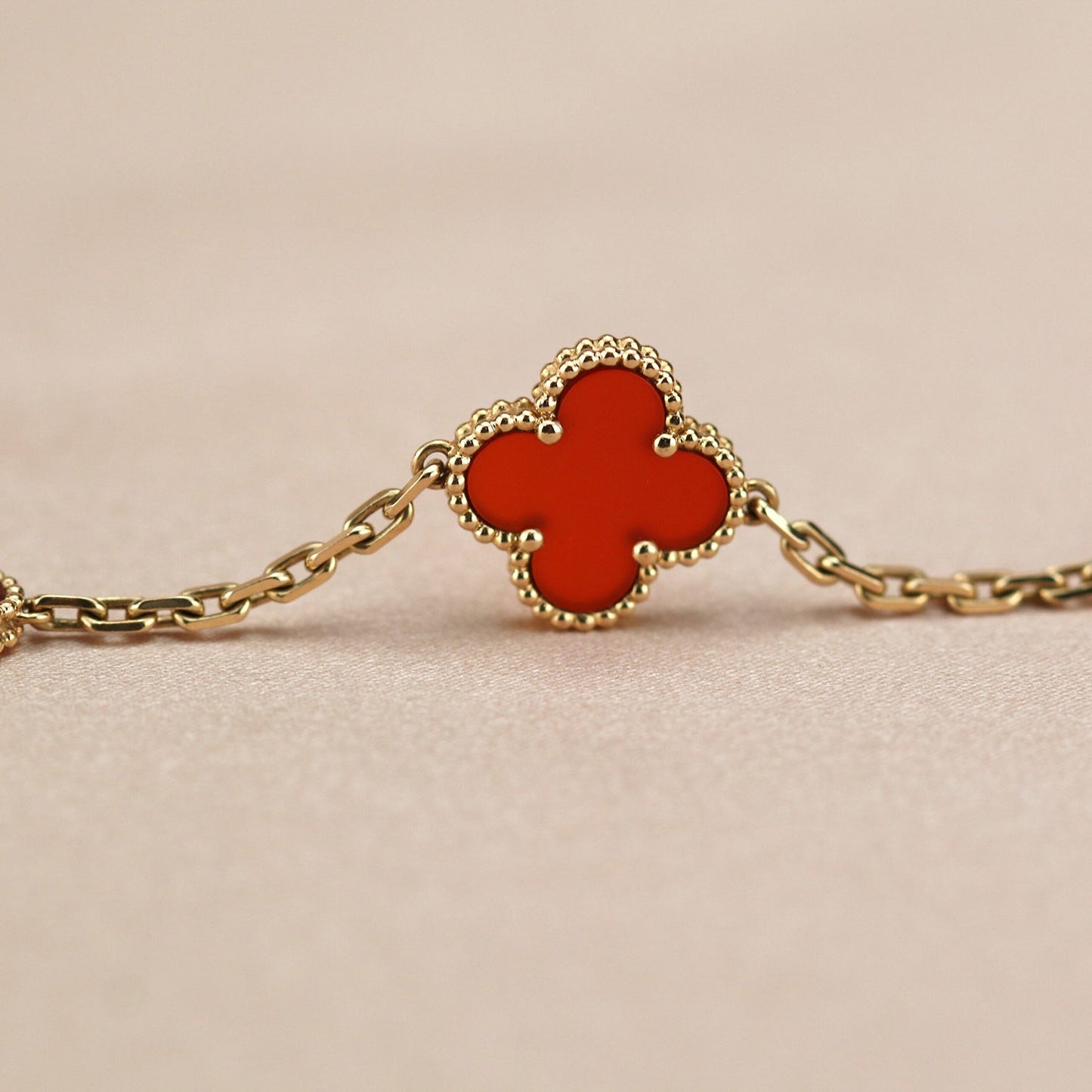 [Perla Lux]CLOVER 5 MOTIFS RED AGATE  BRACELET