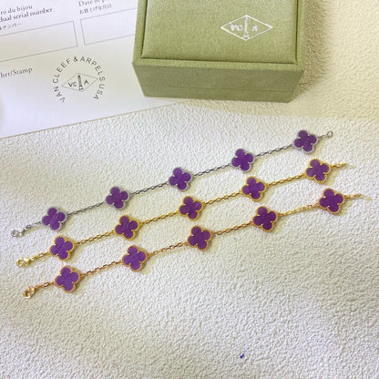 [Perla Lux]CLOVER  5 MOTIFS  PURPLE VIOLET BRACELET