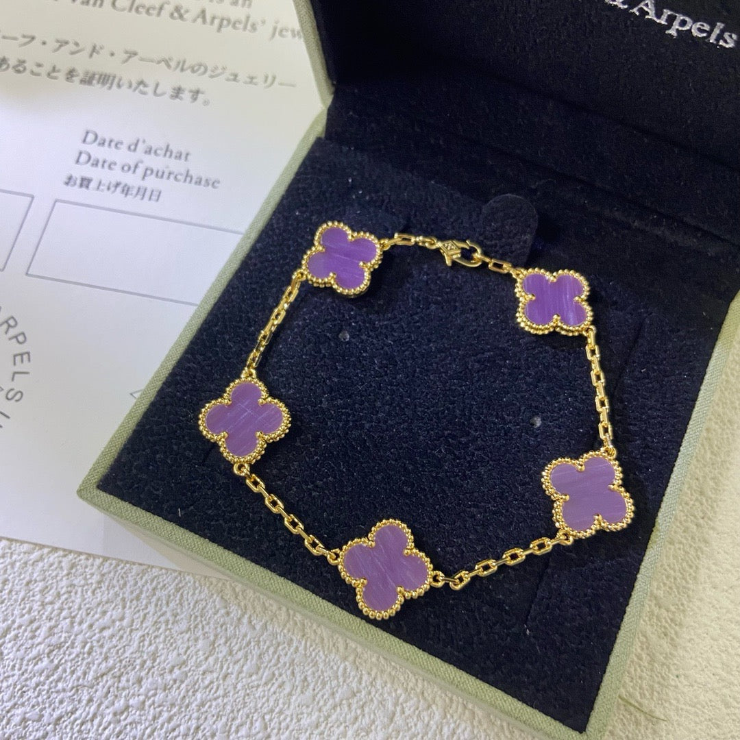 [Perla Lux]CLOVER  5 MOTIFS  PURPLE VIOLET BRACELET