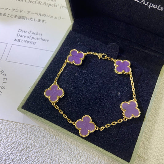 [Perla Lux]CLOVER  5 MOTIFS  PURPLE VIOLET BRACELET