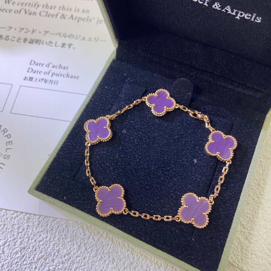 [Perla Lux]CLOVER  5 MOTIFS  PURPLE VIOLET BRACELET