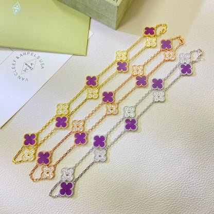 [Perla Lux]CLOVER 10 MOTIFS  PURPLE VIOLET DIAMOND NECKLACE