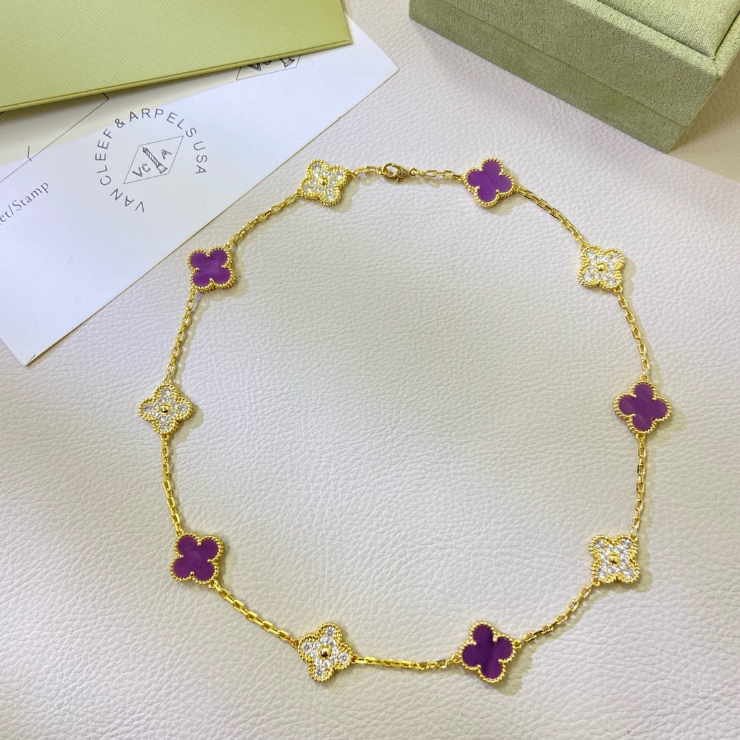 [Perla Lux]CLOVER 10 MOTIFS  PURPLE VIOLET DIAMOND NECKLACE
