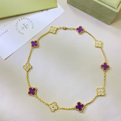 [Perla Lux]CLOVER 10 MOTIFS  PURPLE VIOLET DIAMOND NECKLACE