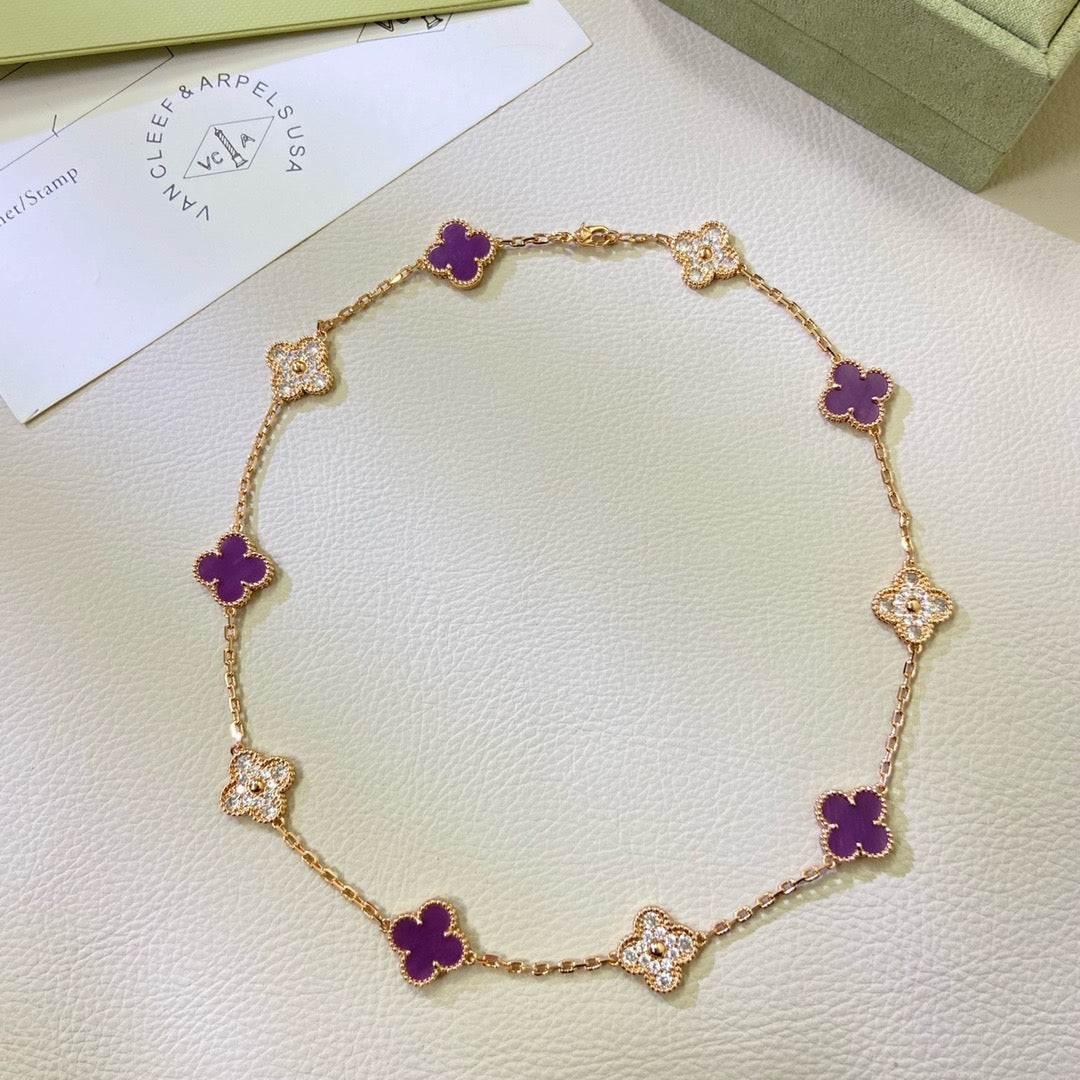 [Perla Lux]CLOVER 10 MOTIFS  PURPLE VIOLET DIAMOND NECKLACE