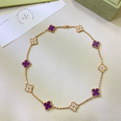 [Perla Lux]CLOVER 10 MOTIFS  PURPLE VIOLET DIAMOND NECKLACE