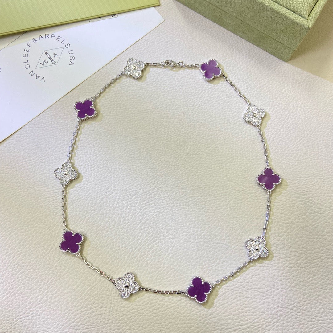 [Perla Lux]CLOVER 10 MOTIFS  PURPLE VIOLET DIAMOND NECKLACE