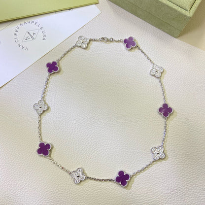 [Perla Lux]CLOVER 10 MOTIFS  PURPLE VIOLET DIAMOND NECKLACE