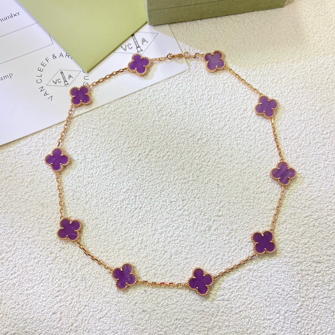 [Perla Lux]CLOVER 10 MOTIFS  PURPLE VIOLET  NECKLACE