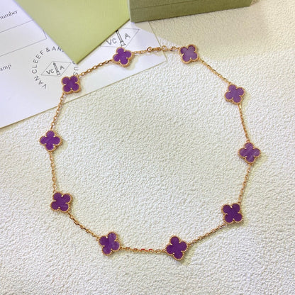 [Perla Lux]CLOVER 10 MOTIFS  PURPLE VIOLET  NECKLACE