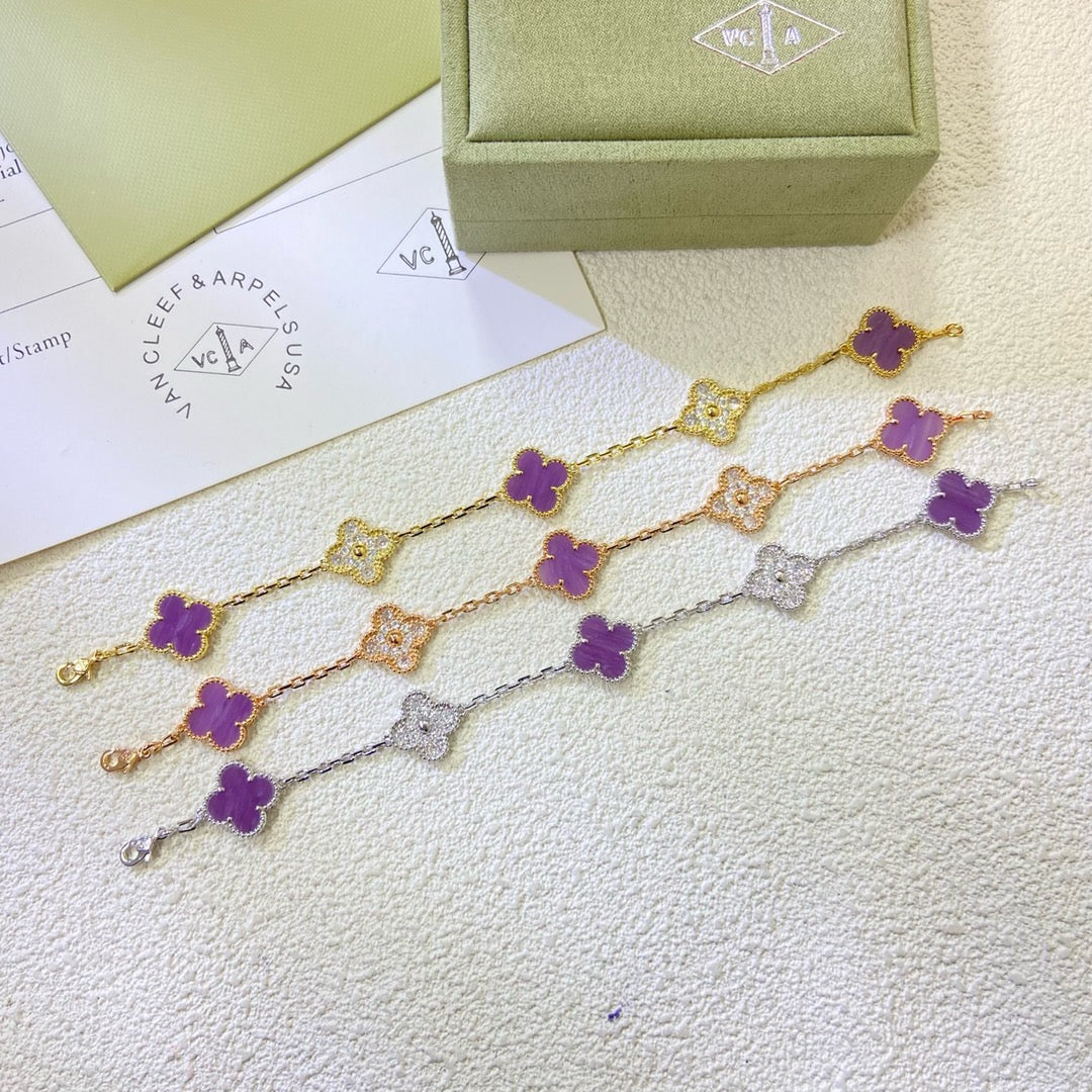 [Perla Lux]CLOVER  5 MOTIFS  PURPLE VIOLET DIAMOND BRACELET