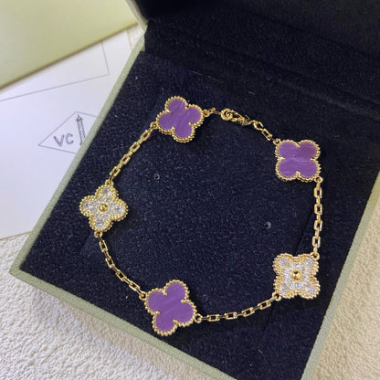 [Perla Lux]CLOVER  5 MOTIFS  PURPLE VIOLET DIAMOND BRACELET