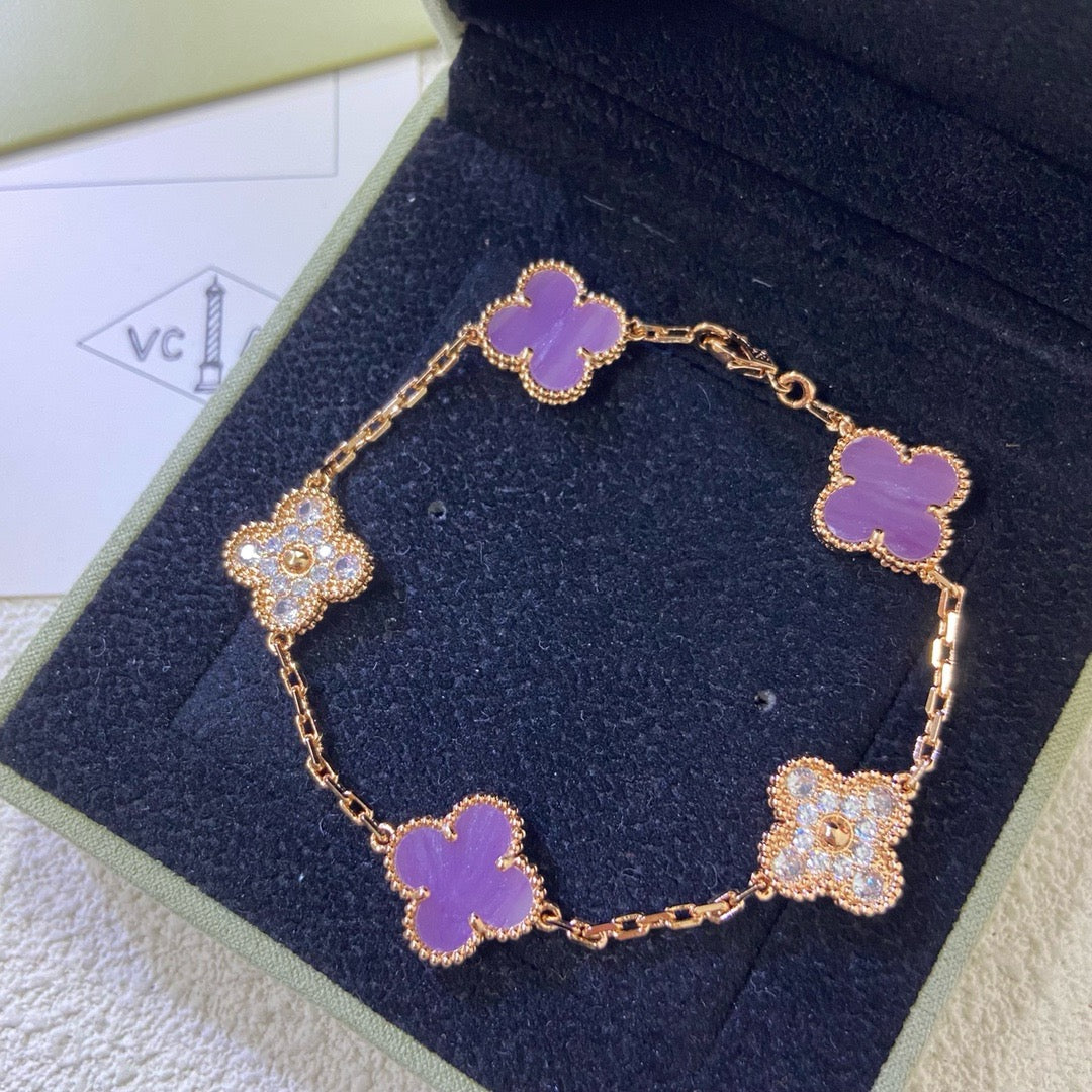 [Perla Lux]CLOVER  5 MOTIFS  PURPLE VIOLET DIAMOND BRACELET