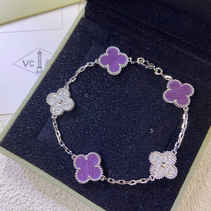 [Perla Lux]CLOVER  5 MOTIFS  PURPLE VIOLET DIAMOND BRACELET