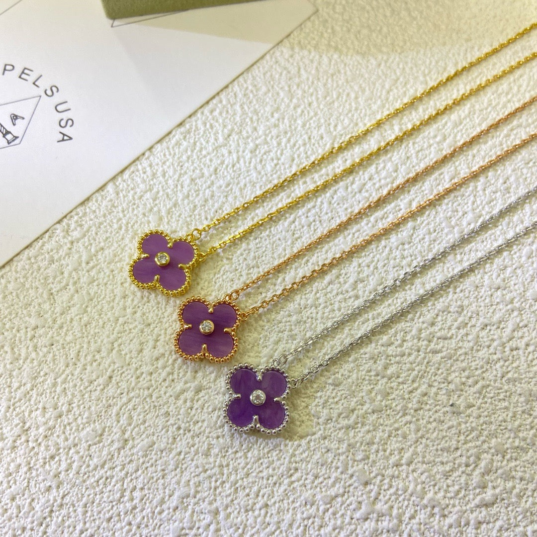 [Perla Lux]CLOVER 15MM DIAMOND  PURPLE VIOLET NECKLACE
