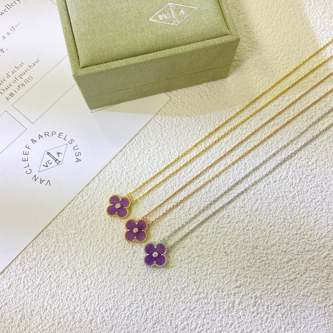 [Perla Lux]CLOVER 15MM DIAMOND  PURPLE VIOLET NECKLACE
