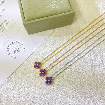 [Perla Lux]CLOVER 15MM DIAMOND  PURPLE VIOLET NECKLACE