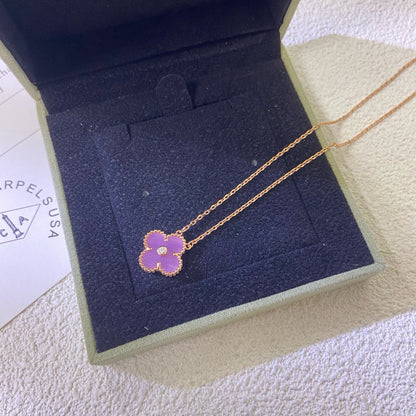 [Perla Lux]CLOVER 15MM DIAMOND  PURPLE VIOLET NECKLACE