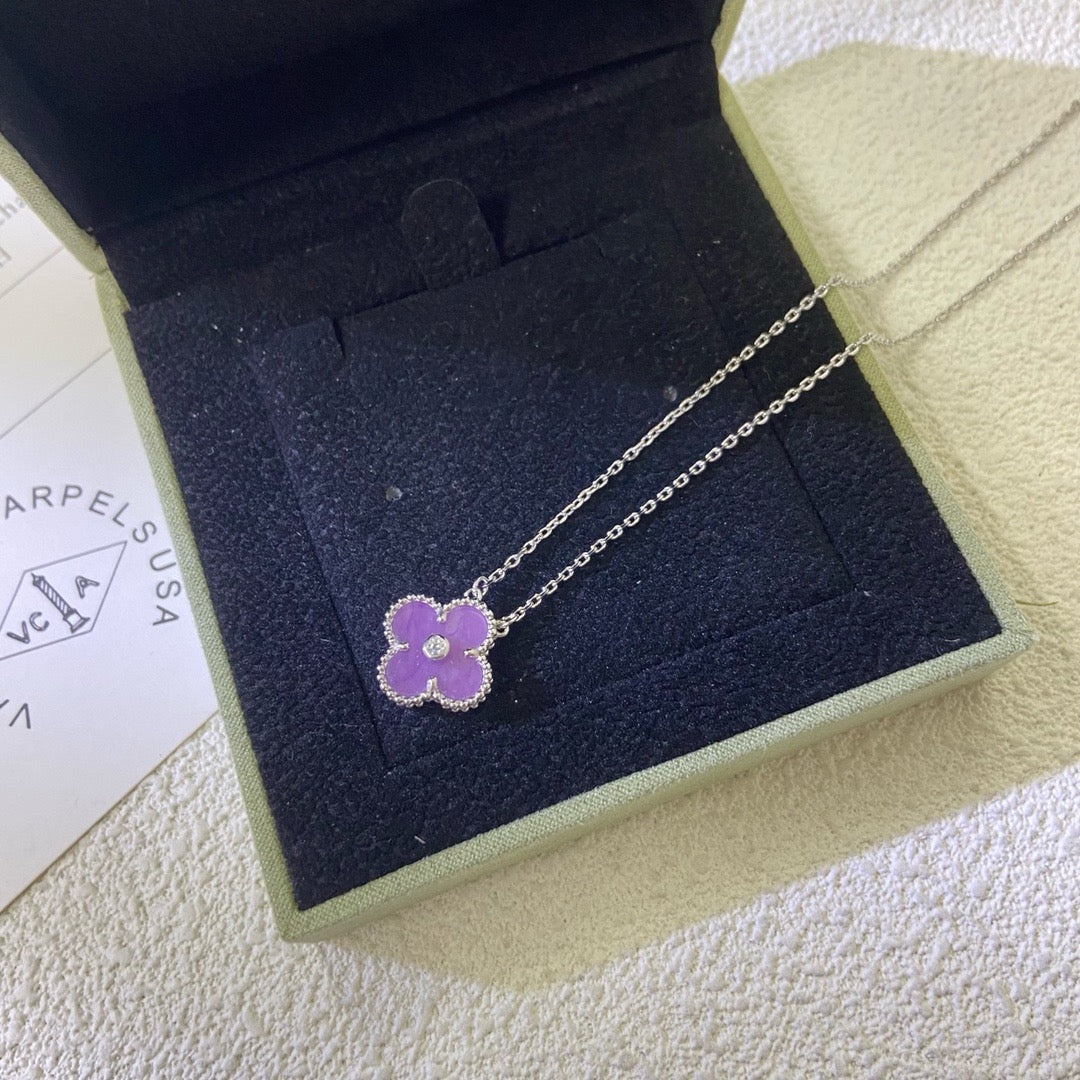 [Perla Lux]CLOVER 15MM DIAMOND  PURPLE VIOLET NECKLACE