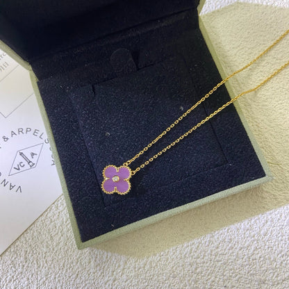 [Perla Lux]CLOVER 15MM DIAMOND  PURPLE VIOLET NECKLACE