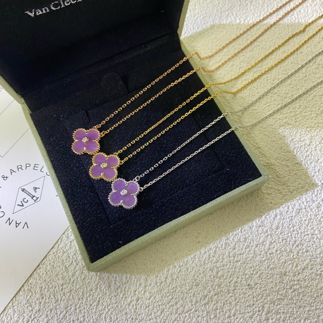 [Perla Lux]CLOVER 15MM DIAMOND  PURPLE VIOLET NECKLACE