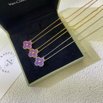 [Perla Lux]CLOVER 15MM DIAMOND  PURPLE VIOLET NECKLACE