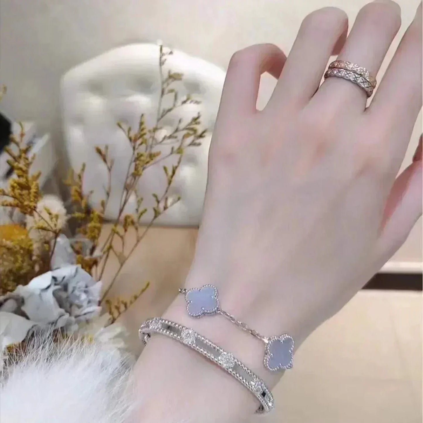 [Perla Lux]CLOVER  5 MOTIF PURPLE CHALCEDONY BRACELET SILVER