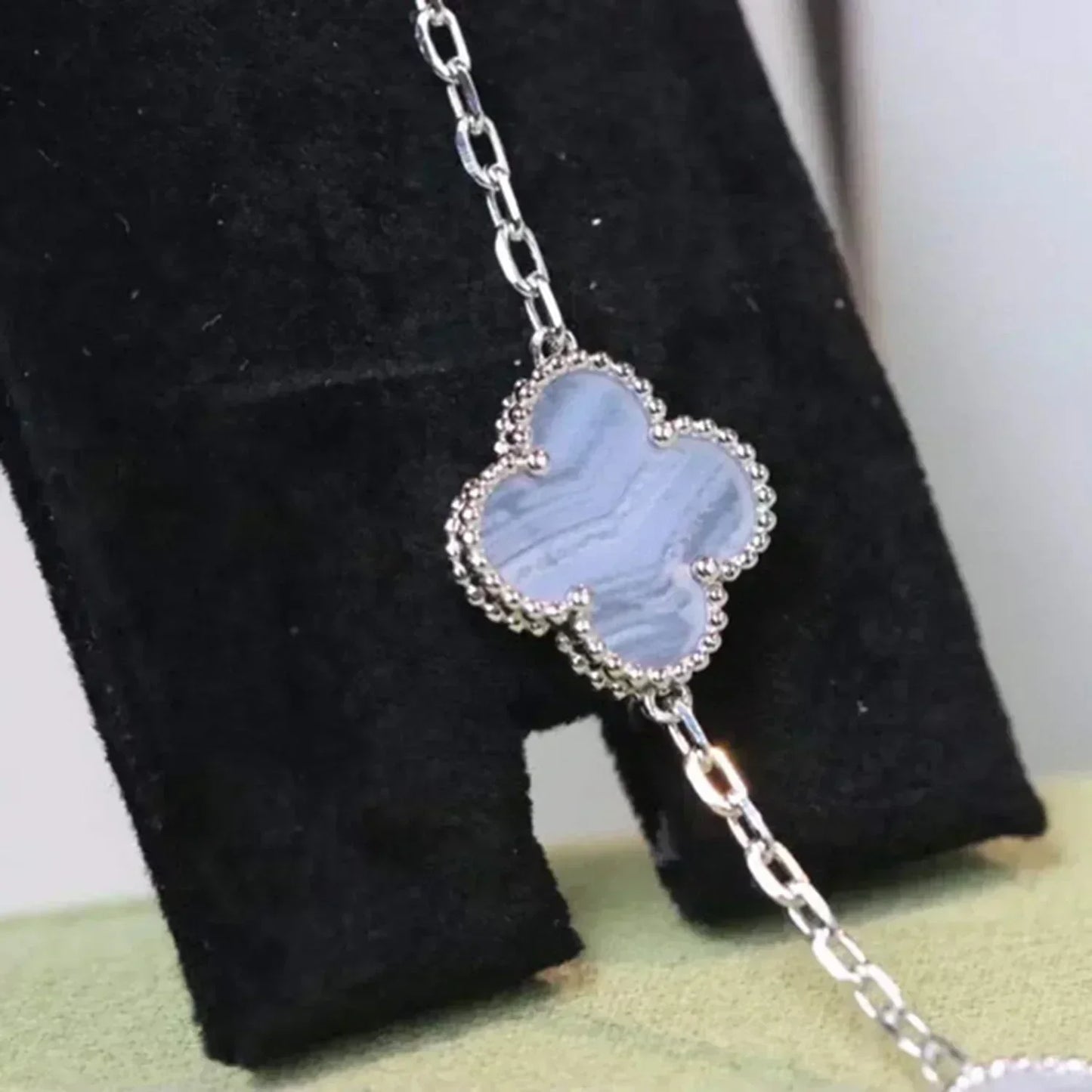 [Perla Lux]CLOVER  5 MOTIF PURPLE CHALCEDONY BRACELET SILVER