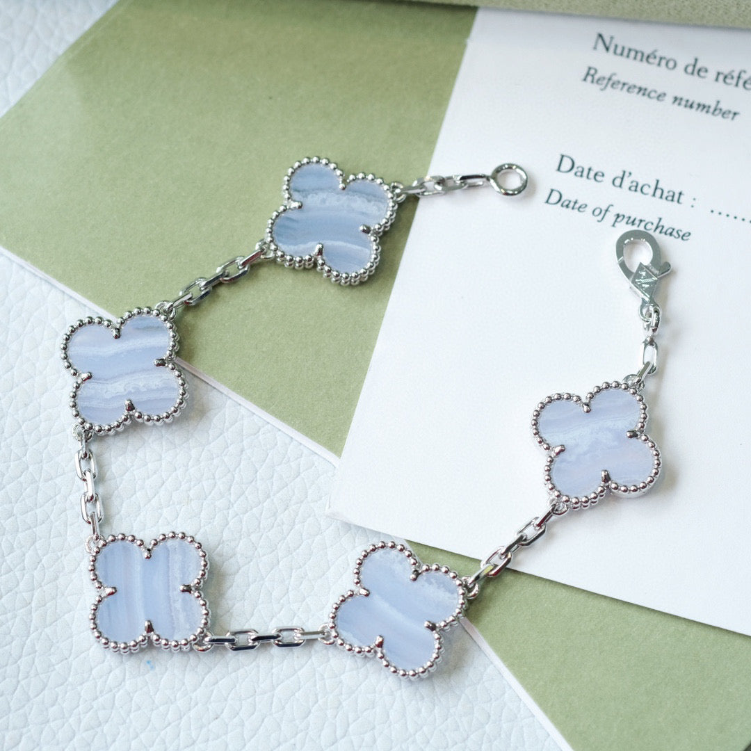 [Perla Lux]CLOVER  5 MOTIF PURPLE CHALCEDONY BRACELET SILVER