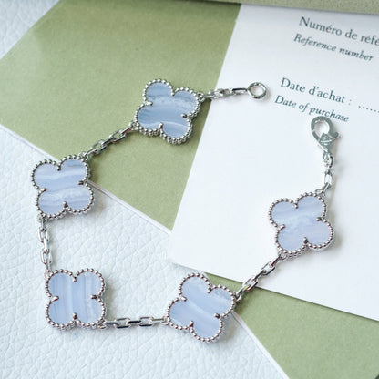 [Perla Lux]CLOVER  5 MOTIF PURPLE CHALCEDONY BRACELET SILVER