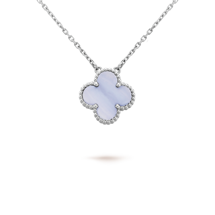 [Perla Lux]CLOVER 15MM BLUE CHALCEDONY NECKLACE SILVER