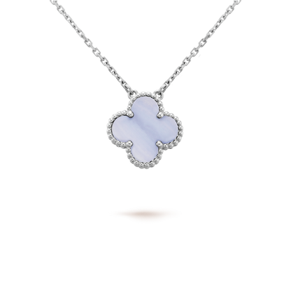 [Perla Lux]CLOVER 15MM BLUE CHALCEDONY NECKLACE SILVER