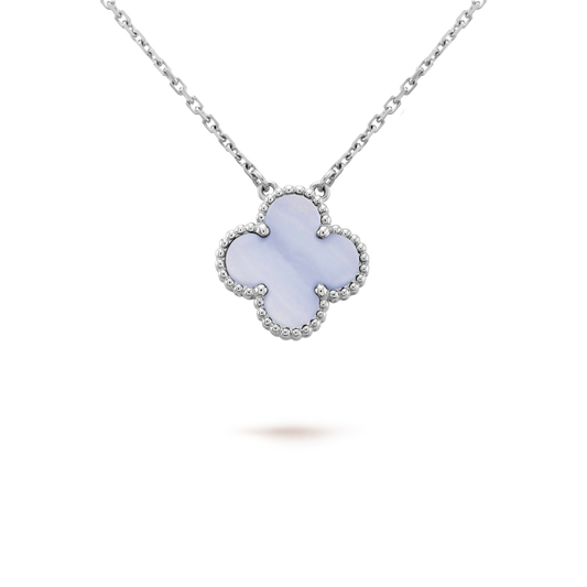 [Perla Lux]CLOVER 15MM BLUE CHALCEDONY NECKLACE SILVER