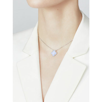 [Perla Lux]CLOVER 15MM BLUE CHALCEDONY NECKLACE SILVER