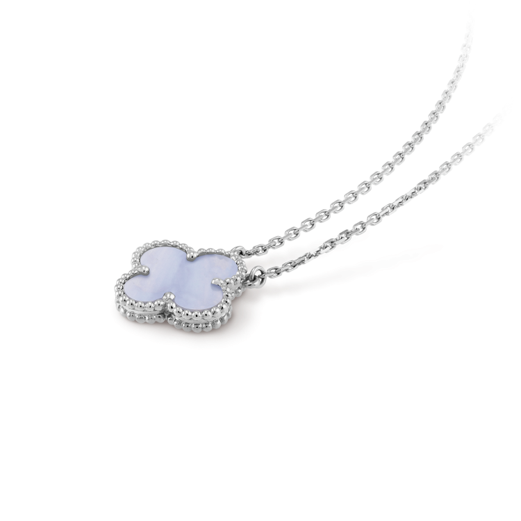 [Perla Lux]CLOVER 15MM BLUE CHALCEDONY NECKLACE SILVER