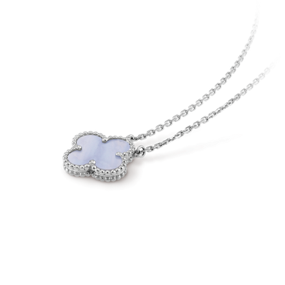 [Perla Lux]CLOVER 15MM BLUE CHALCEDONY NECKLACE SILVER