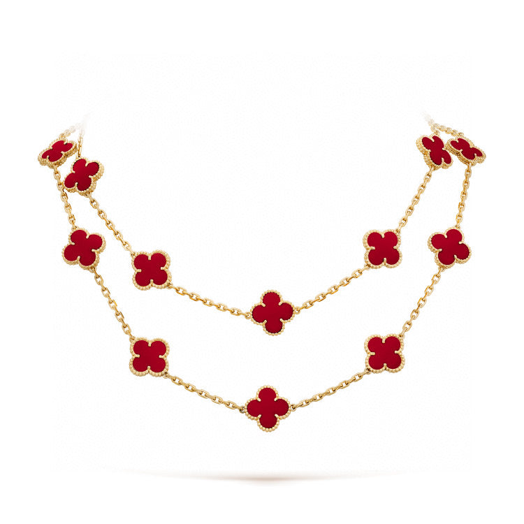 [Perla Lux]CLOVER 20 MOTIFS CARNELIAN NECKLACE