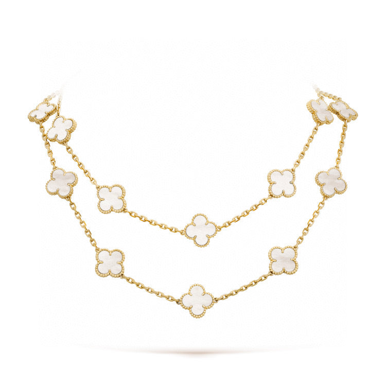 [Perla Lux]CLOVER 20 MOTIFS WHITE MOP NECKLACE