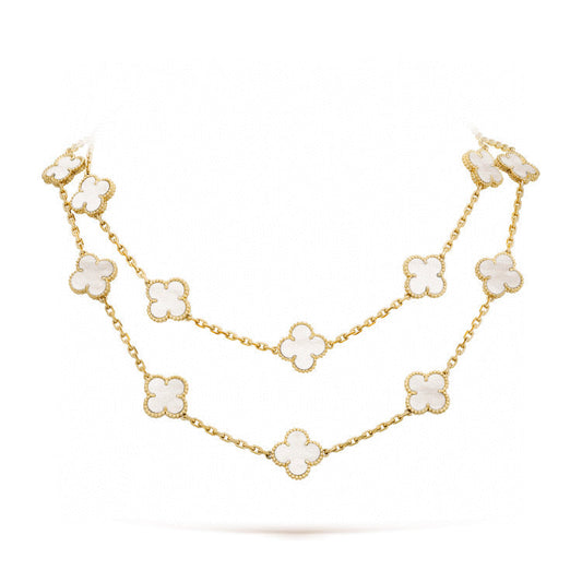 [Perla Lux]CLOVER 20 MOTIFS WHITE MOP NECKLACE
