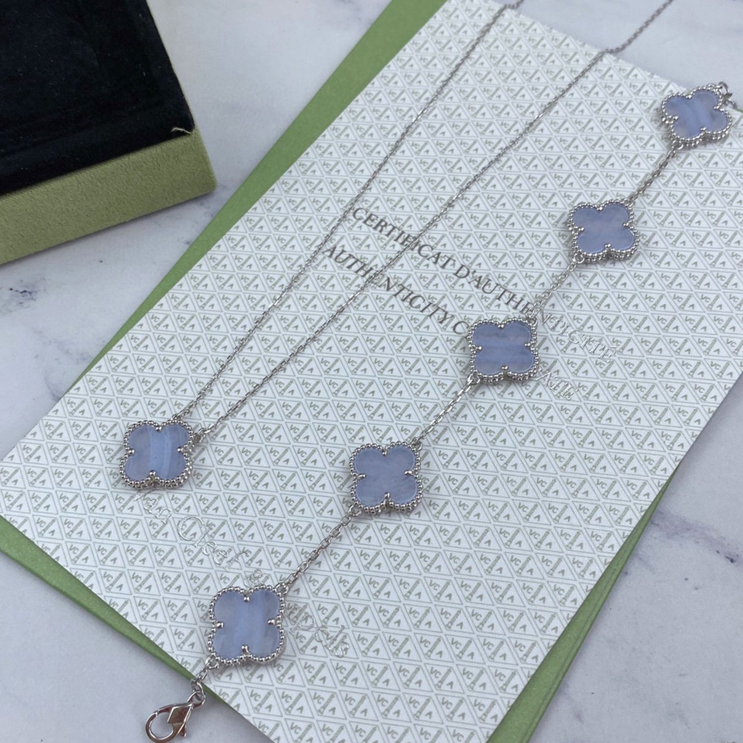 [Perla Lux]CLOVER  5 MOTIF PURPLE CHALCEDONY BRACELET SILVER