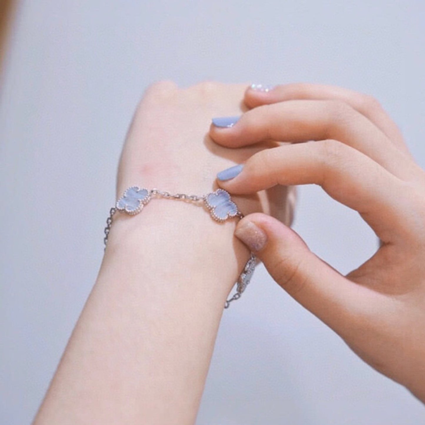 [Perla Lux]CLOVER  5 MOTIF PURPLE CHALCEDONY BRACELET SILVER