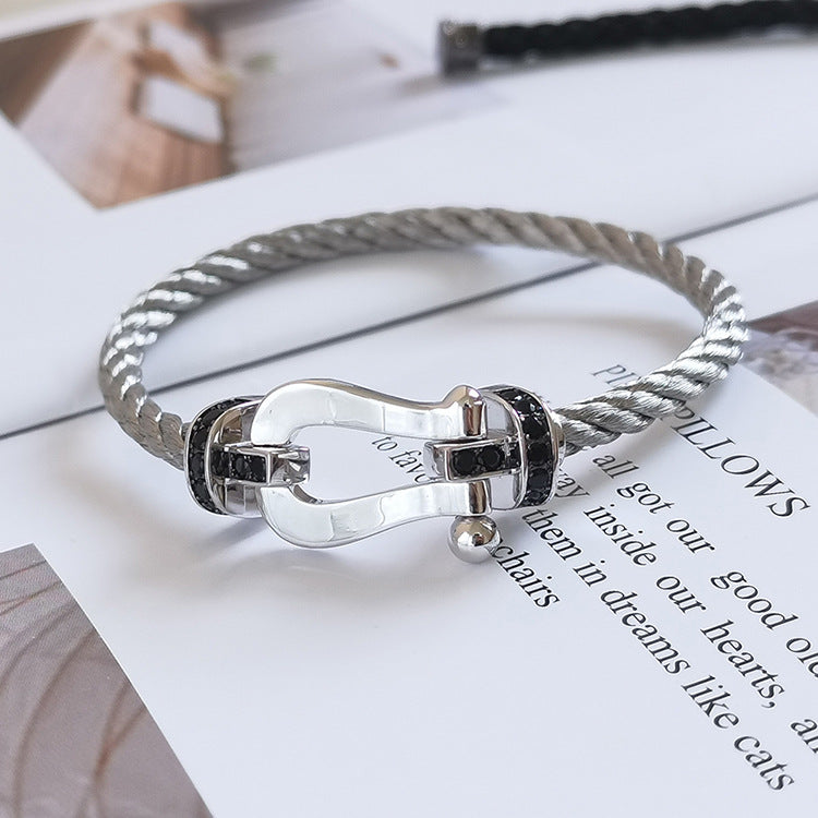 [Perla Lux]FORCE LARGE HORSESHOE BLACK DIAMOND BRACELET SILVER