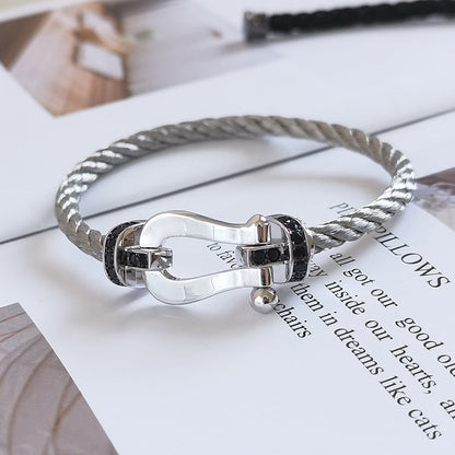 [Perla Lux]FORCE LARGE HORSESHOE BLACK DIAMOND BRACELET SILVER