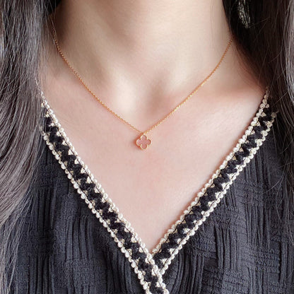 [Perla Lux]CLOVER 15MM PINK MOTHER-OF-PEARL SINGLE FLOWER NECKLACE