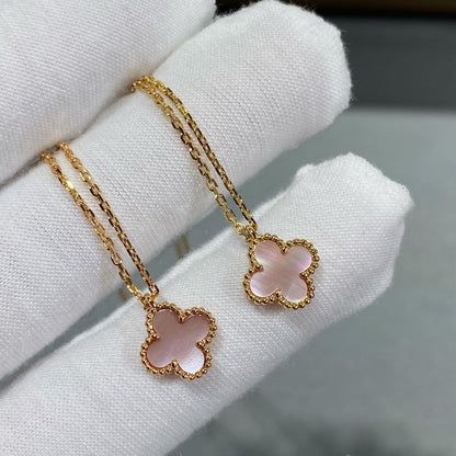 [Perla Lux]CLOVER 15MM PINK MOTHER-OF-PEARL SINGLE FLOWER NECKLACE