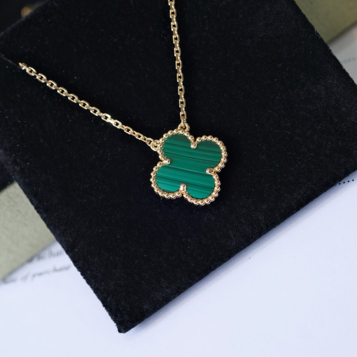 [Perla Lux]CLOVER 15MM MALACHITE SINGLE FLOWER  NECKLACE