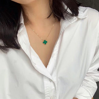 [Perla Lux]CLOVER 15MM MALACHITE SINGLE FLOWER  NECKLACE