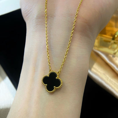 [Perla Lux]CLOVER 15MM BLACK ONYX SINGLE FLOWER NECKLACE