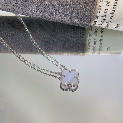 [Perla Lux]CLOVER 15MM BLUE CHALCEDONY NECKLACE SILVER